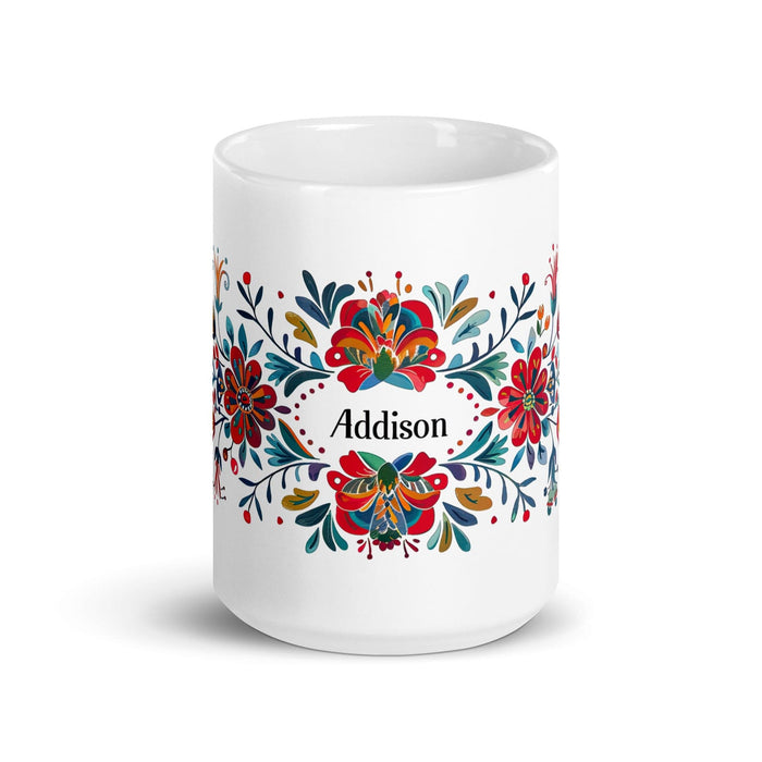 Addison Exclusive Name Art Piece Home Office Work Coffee Mug Mexican Spanish Pride Gift Cup One-Of-A-Kind Calligraphy White Glossy Mug | A10 Mexicada