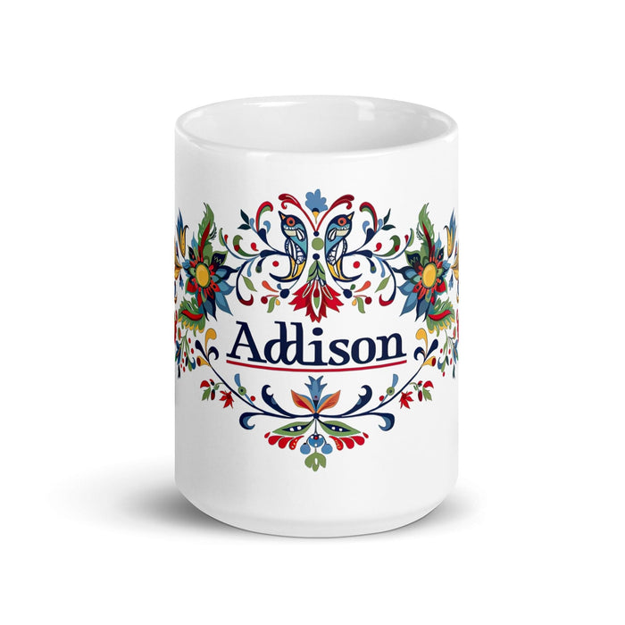 Addison Exclusive Name Art Piece Home Office Work Coffee Mug Mexican Spanish Pride Gift Cup One-Of-A-Kind Calligraphy White Glossy Mug | A11 Mexicada