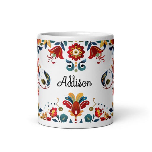 Addison Exclusive Name Art Piece Home Office Work Coffee Mug Mexican Spanish Pride Gift Cup One - Of - A - Kind Calligraphy White Glossy Mug | A12 - Mexicada