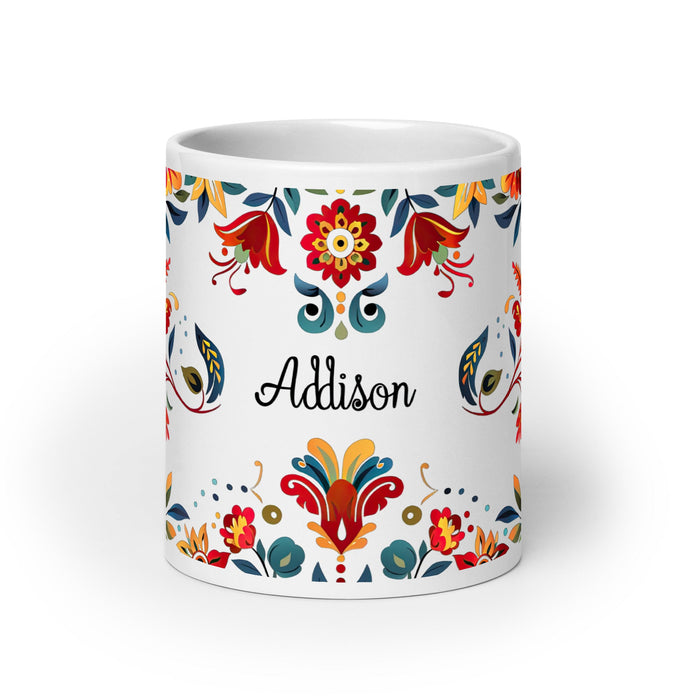 Addison Exclusive Name Art Piece Home Office Work Coffee Mug Mexican Spanish Pride Gift Cup One - Of - A - Kind Calligraphy White Glossy Mug | A12 - Mexicada