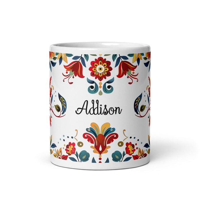 Addison Exclusive Name Art Piece Home Office Work Coffee Mug Mexican Spanish Pride Gift Cup One-Of-A-Kind Calligraphy White Glossy Mug | A12 Mexicada