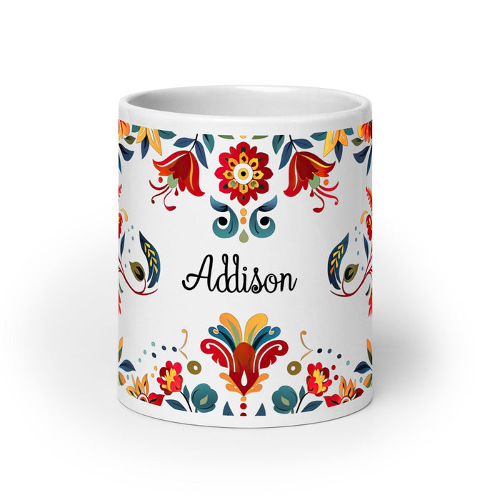 Addison Exclusive Name Art Piece Home Office Work Coffee Mug Mexican Spanish Pride Gift Cup One-Of-A-Kind Calligraphy White Glossy Mug | A12 Mexicada