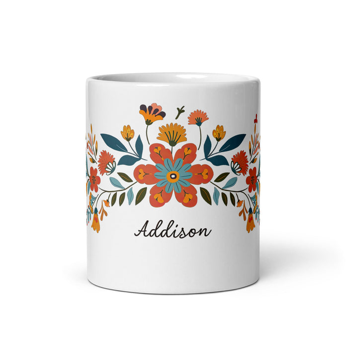 Addison Exclusive Name Art Piece Home Office Work Coffee Mug Mexican Spanish Pride Gift Cup One - Of - A - Kind Calligraphy White Glossy Mug | A13 - Mexicada