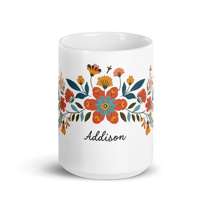 Addison Exclusive Name Art Piece Home Office Work Coffee Mug Mexican Spanish Pride Gift Cup One - Of - A - Kind Calligraphy White Glossy Mug | A13 - Mexicada