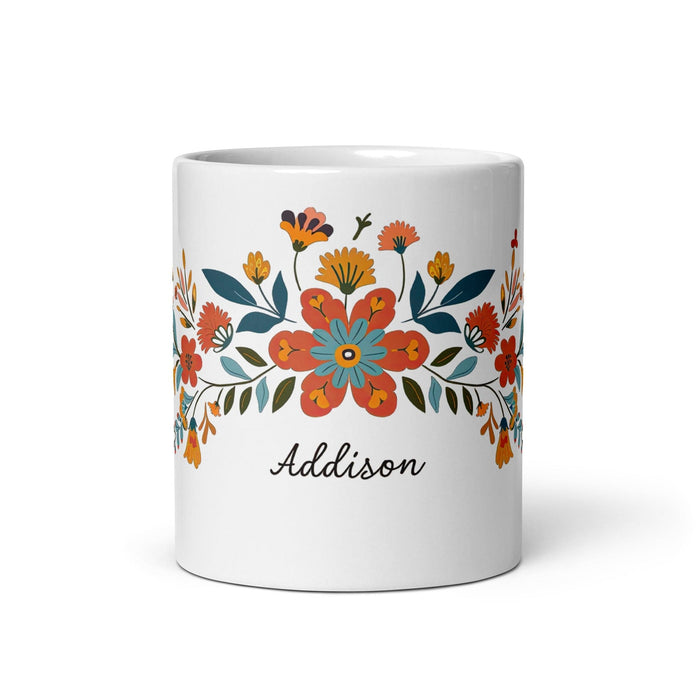 Addison Exclusive Name Art Piece Home Office Work Coffee Mug Mexican Spanish Pride Gift Cup One-Of-A-Kind Calligraphy White Glossy Mug | A13 Mexicada