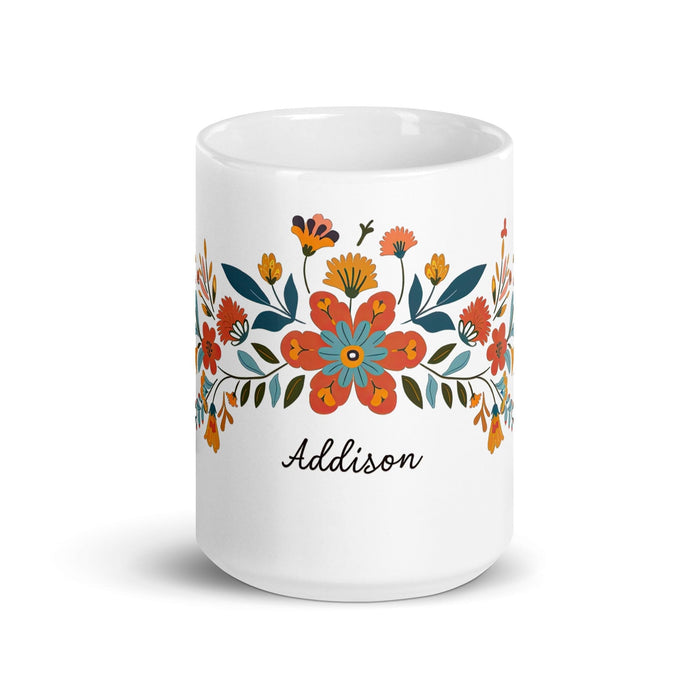 Addison Exclusive Name Art Piece Home Office Work Coffee Mug Mexican Spanish Pride Gift Cup One-Of-A-Kind Calligraphy White Glossy Mug | A13 Mexicada