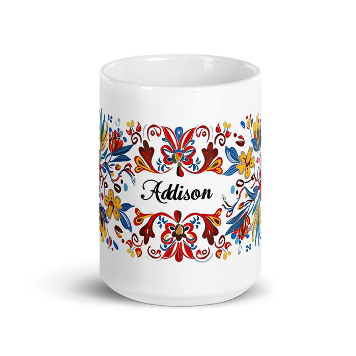 Addison Exclusive Name Art Piece Home Office Work Coffee Mug Mexican Spanish Pride Gift Cup One - Of - A - Kind Calligraphy White Glossy Mug | A14 - Mexicada