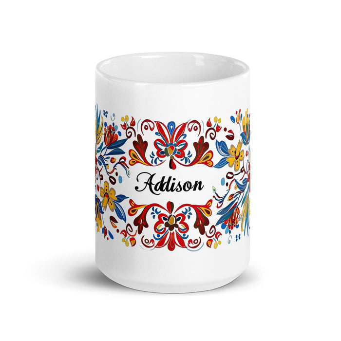 Addison Exclusive Name Art Piece Home Office Work Coffee Mug Mexican Spanish Pride Gift Cup One-Of-A-Kind Calligraphy White Glossy Mug | A14 Mexicada