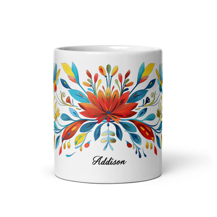 Addison Exclusive Name Art Piece Home Office Work Coffee Mug Mexican Spanish Pride Gift Cup One - Of - A - Kind Calligraphy White Glossy Mug | A15 - Mexicada