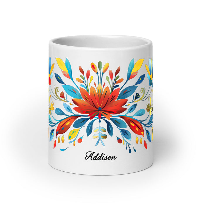 Addison Exclusive Name Art Piece Home Office Work Coffee Mug Mexican Spanish Pride Gift Cup One - Of - A - Kind Calligraphy White Glossy Mug | A15 - Mexicada