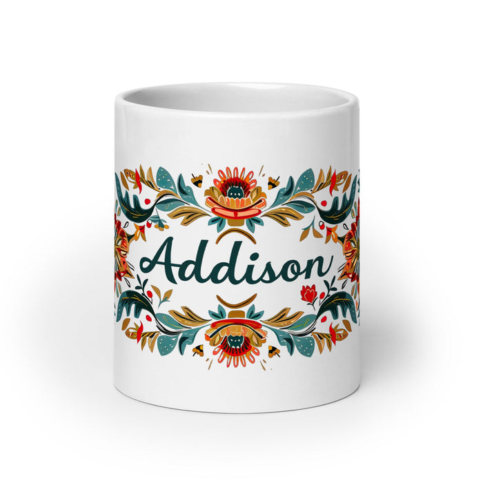 Addison Exclusive Name Art Piece Home Office Work Coffee Mug Mexican Spanish Pride Gift Cup One - Of - A - Kind Calligraphy White Glossy Mug | A16 - Mexicada