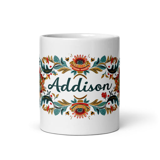 Addison Exclusive Name Art Piece Home Office Work Coffee Mug Mexican Spanish Pride Gift Cup One - Of - A - Kind Calligraphy White Glossy Mug | A16 - Mexicada