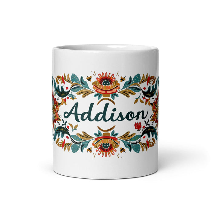 Addison Exclusive Name Art Piece Home Office Work Coffee Mug Mexican Spanish Pride Gift Cup One-Of-A-Kind Calligraphy White Glossy Mug | A16 Mexicada