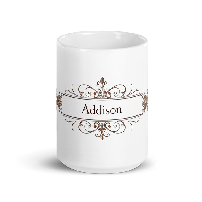 Addison Exclusive Name Art Piece Home Office Work Coffee Mug Mexican Spanish Pride Gift Cup One - Of - A - Kind Calligraphy White Glossy Mug | A18 - Mexicada