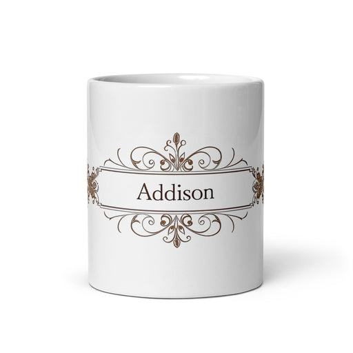 Addison Exclusive Name Art Piece Home Office Work Coffee Mug Mexican Spanish Pride Gift Cup One - Of - A - Kind Calligraphy White Glossy Mug | A18 - Mexicada