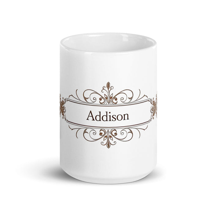 Addison Exclusive Name Art Piece Home Office Work Coffee Mug Mexican Spanish Pride Gift Cup One-Of-A-Kind Calligraphy White Glossy Mug | A18 Mexicada