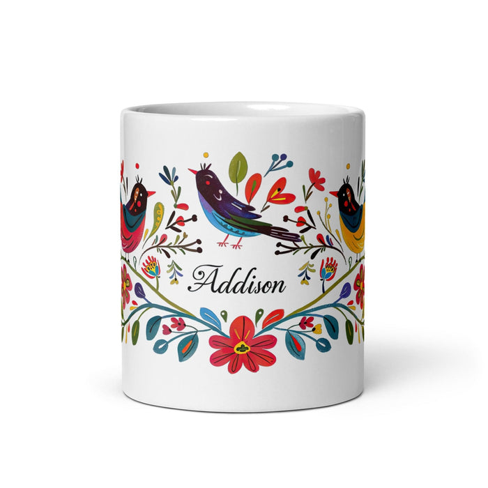 Addison Exclusive Name Art Piece Home Office Work Coffee Mug Mexican Spanish Pride Gift Cup One-Of-A-Kind Calligraphy White Glossy Mug | A19 Mexicada