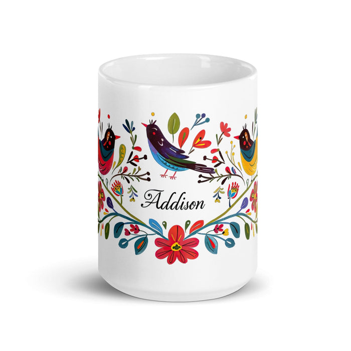 Addison Exclusive Name Art Piece Home Office Work Coffee Mug Mexican Spanish Pride Gift Cup One-Of-A-Kind Calligraphy White Glossy Mug | A19 Mexicada