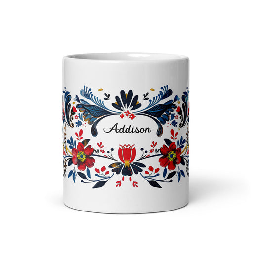 Addison Exclusive Name Art Piece Home Office Work Coffee Mug Mexican Spanish Pride Gift Cup One - Of - A - Kind Calligraphy White Glossy Mug | A2 - Mexicada