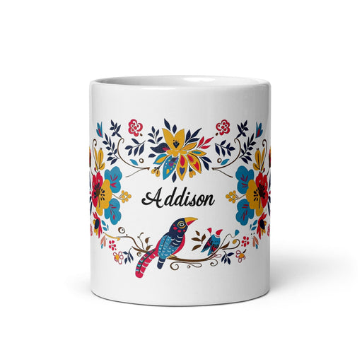 Addison Exclusive Name Art Piece Home Office Work Coffee Mug Mexican Spanish Pride Gift Cup One-Of-A-Kind Calligraphy White Glossy Mug | A20 Mexicada