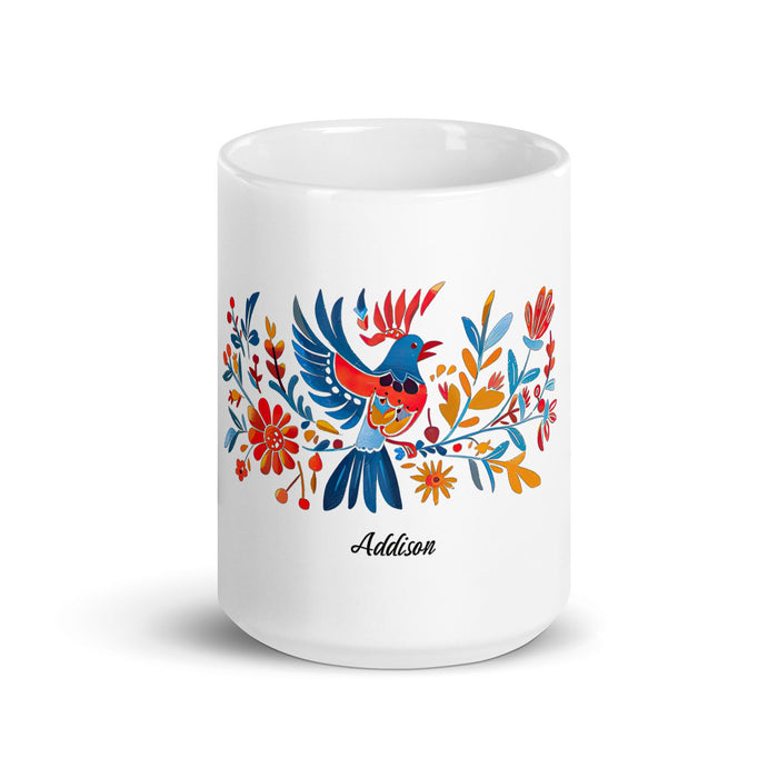 Addison Exclusive Name Art Piece Home Office Work Coffee Mug Mexican Spanish Pride Gift Cup One - Of - A - Kind Calligraphy White Glossy Mug | A21 - Mexicada