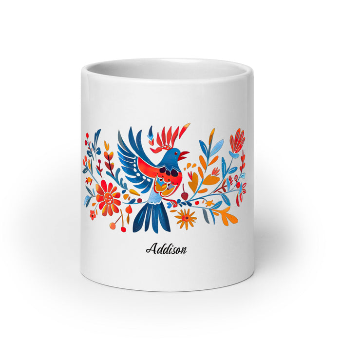 Addison Exclusive Name Art Piece Home Office Work Coffee Mug Mexican Spanish Pride Gift Cup One - Of - A - Kind Calligraphy White Glossy Mug | A21 - Mexicada