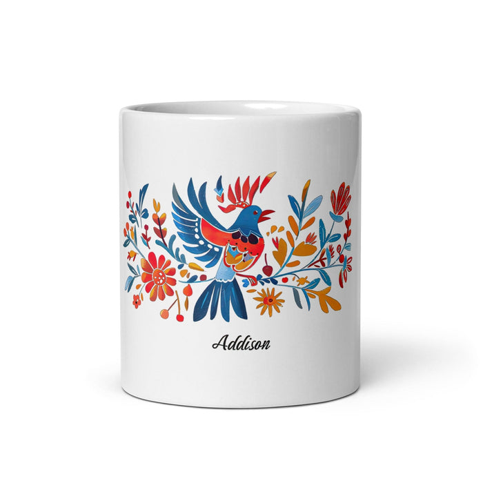 Addison Exclusive Name Art Piece Home Office Work Coffee Mug Mexican Spanish Pride Gift Cup One-Of-A-Kind Calligraphy White Glossy Mug | A21 Mexicada