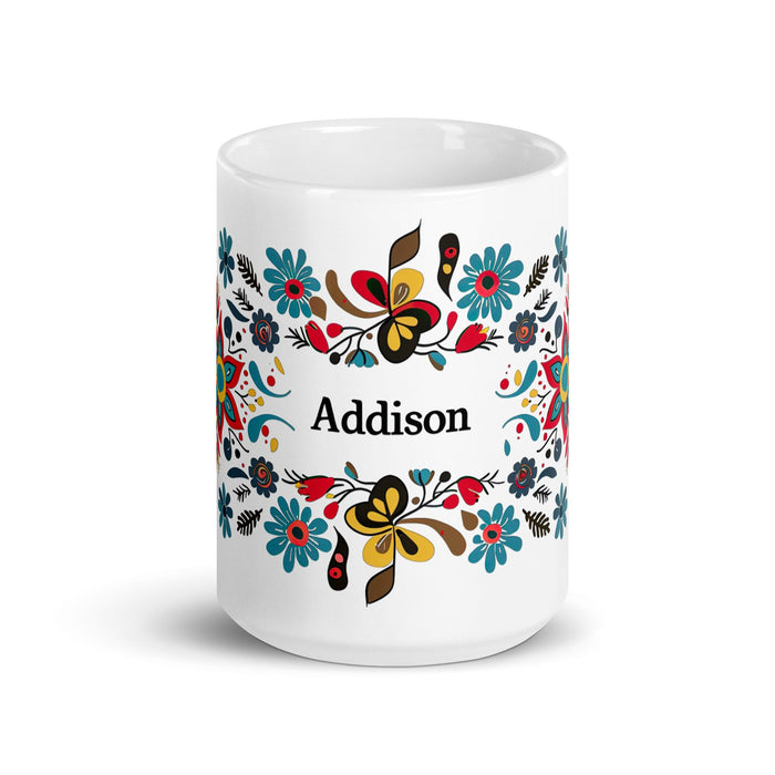 Addison Exclusive Name Art Piece Home Office Work Coffee Mug Mexican Spanish Pride Gift Cup One - Of - A - Kind Calligraphy White Glossy Mug | A22 - Mexicada