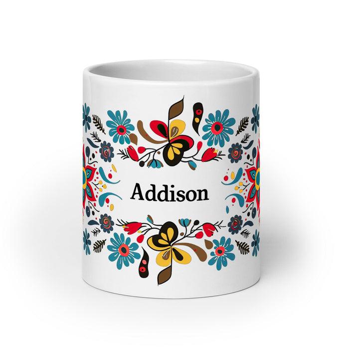 Addison Exclusive Name Art Piece Home Office Work Coffee Mug Mexican Spanish Pride Gift Cup One - Of - A - Kind Calligraphy White Glossy Mug | A22 - Mexicada