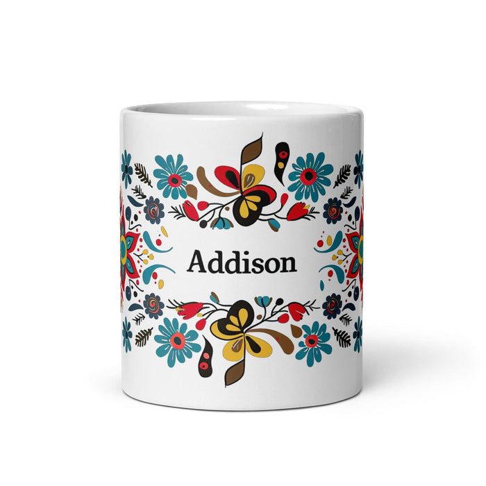 Addison Exclusive Name Art Piece Home Office Work Coffee Mug Mexican Spanish Pride Gift Cup One-Of-A-Kind Calligraphy White Glossy Mug | A22 Mexicada