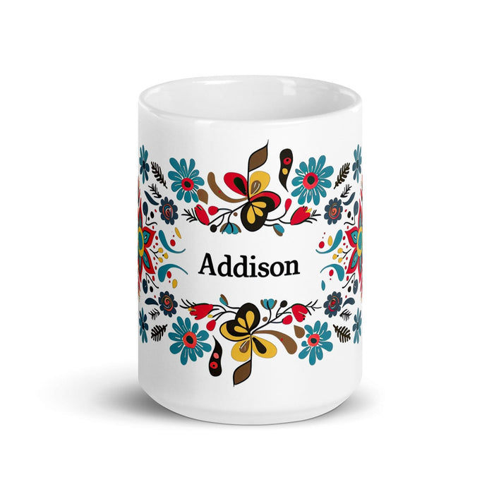 Addison Exclusive Name Art Piece Home Office Work Coffee Mug Mexican Spanish Pride Gift Cup One-Of-A-Kind Calligraphy White Glossy Mug | A22 Mexicada