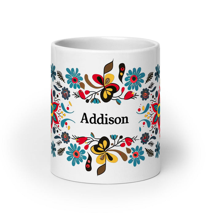 Addison Exclusive Name Art Piece Home Office Work Coffee Mug Mexican Spanish Pride Gift Cup One-Of-A-Kind Calligraphy White Glossy Mug | A22 Mexicada