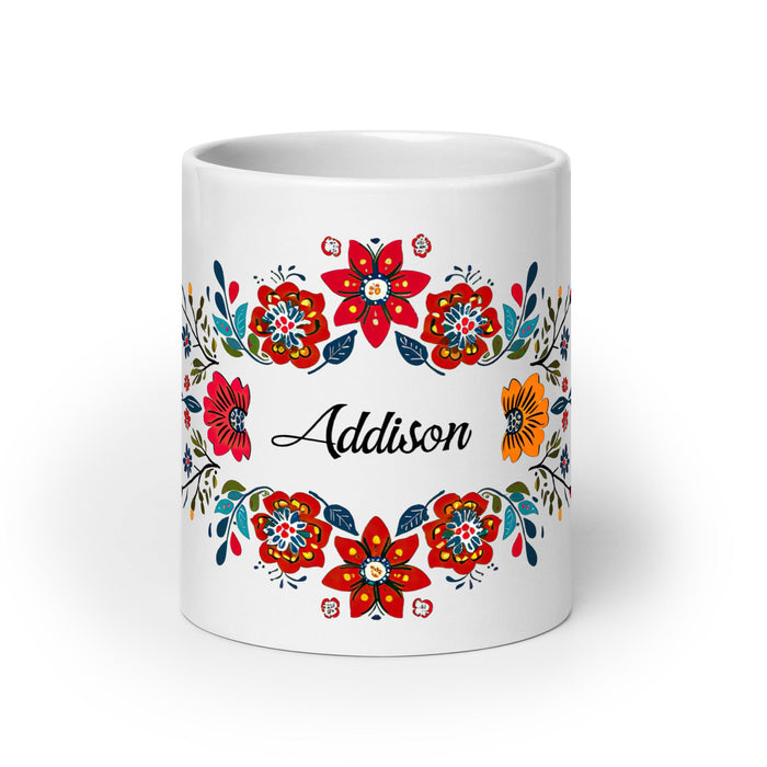 Addison Exclusive Name Art Piece Home Office Work Coffee Mug Mexican Spanish Pride Gift Cup One - Of - A - Kind Calligraphy White Glossy Mug | A23 - Mexicada