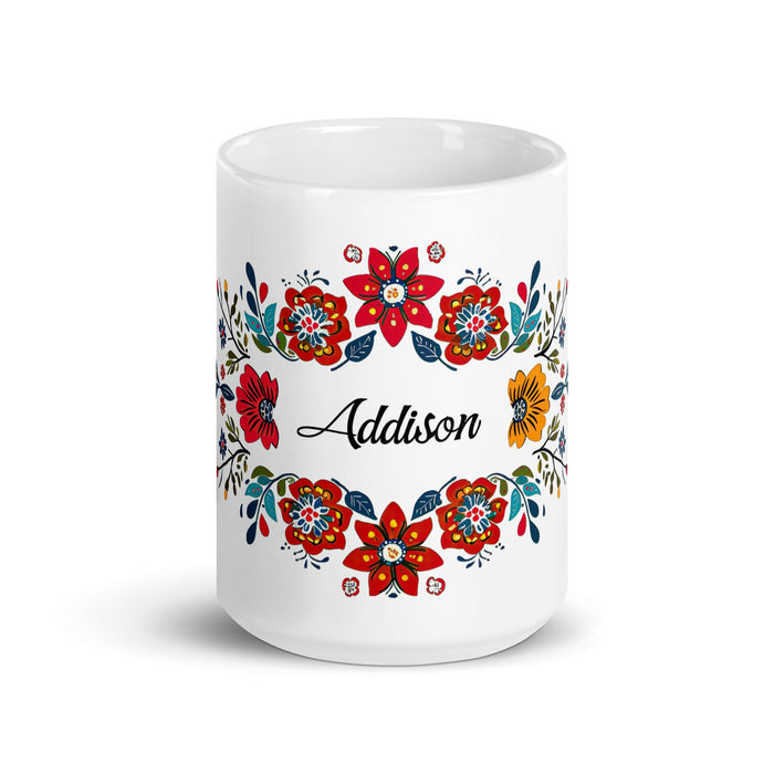 Addison Exclusive Name Art Piece Home Office Work Coffee Mug Mexican Spanish Pride Gift Cup One - Of - A - Kind Calligraphy White Glossy Mug | A23 - Mexicada