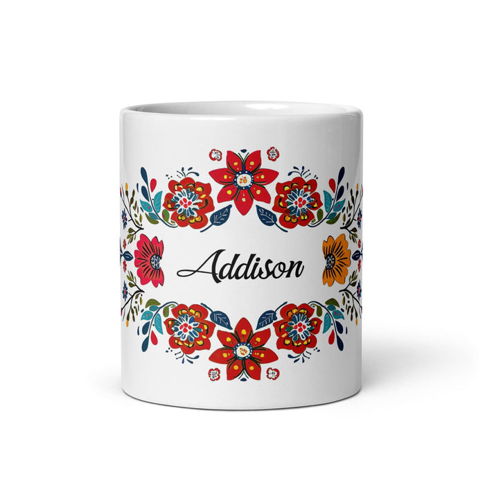 Addison Exclusive Name Art Piece Home Office Work Coffee Mug Mexican Spanish Pride Gift Cup One-Of-A-Kind Calligraphy White Glossy Mug | A23 Mexicada