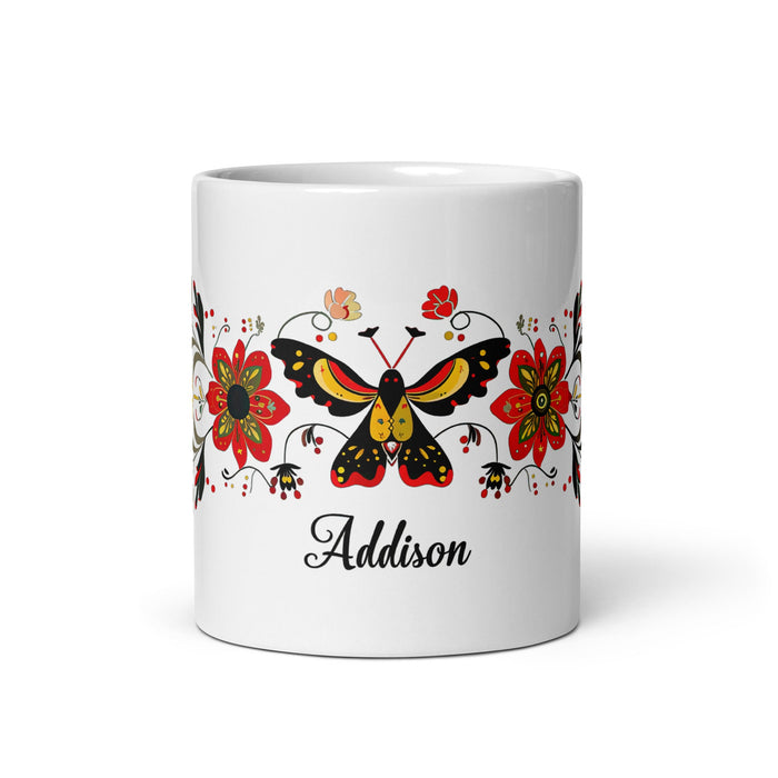 Addison Exclusive Name Art Piece Home Office Work Coffee Mug Mexican Spanish Pride Gift Cup One - Of - A - Kind Calligraphy White Glossy Mug | A24 - Mexicada