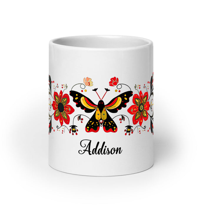 Addison Exclusive Name Art Piece Home Office Work Coffee Mug Mexican Spanish Pride Gift Cup One - Of - A - Kind Calligraphy White Glossy Mug | A24 - Mexicada