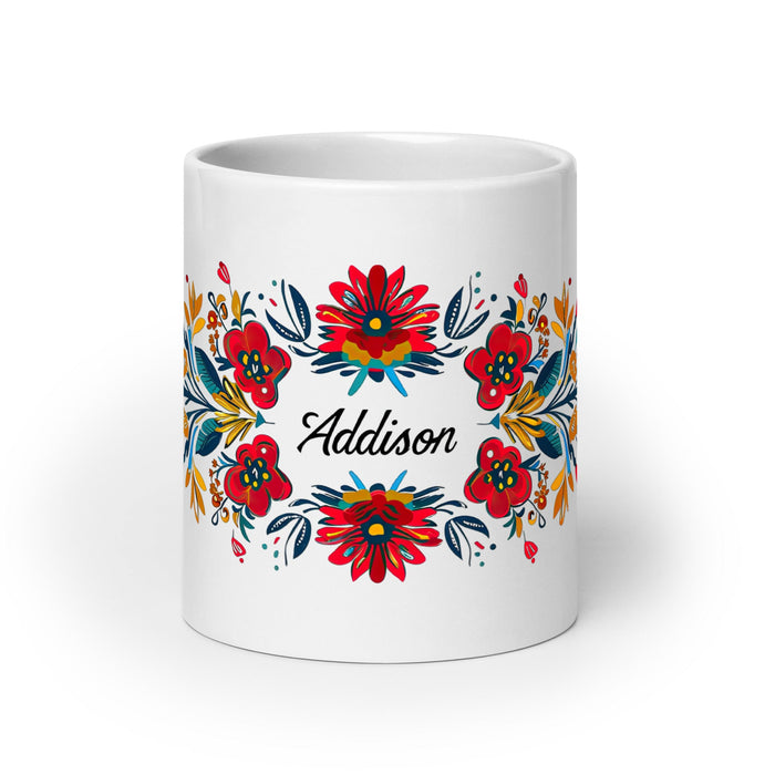 Addison Exclusive Name Art Piece Home Office Work Coffee Mug Mexican Spanish Pride Gift Cup One - Of - A - Kind Calligraphy White Glossy Mug | A3 - Mexicada