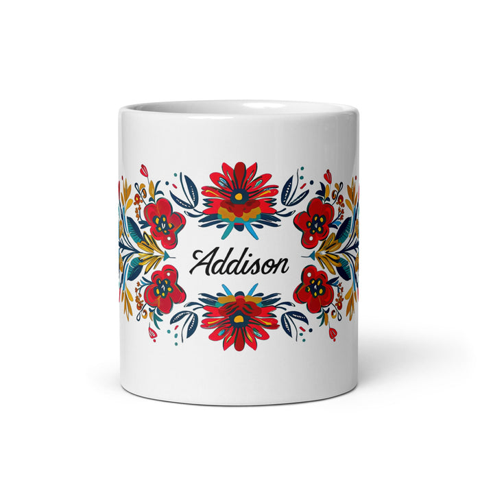 Addison Exclusive Name Art Piece Home Office Work Coffee Mug Mexican Spanish Pride Gift Cup One - Of - A - Kind Calligraphy White Glossy Mug | A3 - Mexicada