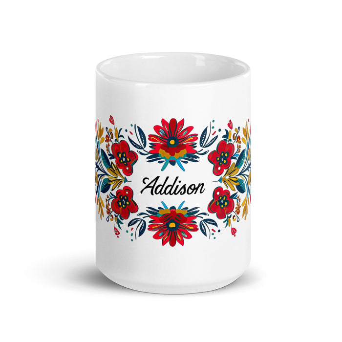 Addison Exclusive Name Art Piece Home Office Work Coffee Mug Mexican Spanish Pride Gift Cup One - Of - A - Kind Calligraphy White Glossy Mug | A3 - Mexicada