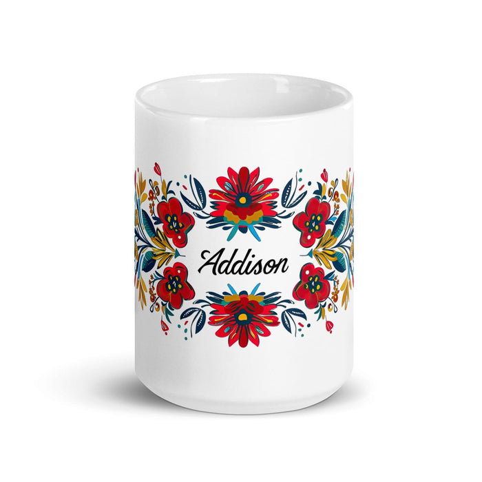 Addison Exclusive Name Art Piece Home Office Work Coffee Mug Mexican Spanish Pride Gift Cup One-Of-A-Kind Calligraphy White Glossy Mug | A3 Mexicada