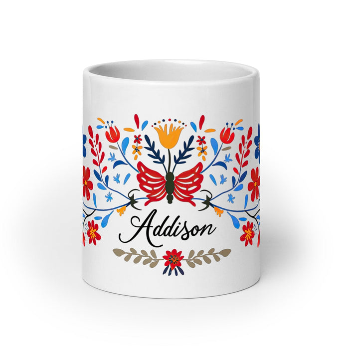 Addison Exclusive Name Art Piece Home Office Work Coffee Mug Mexican Spanish Pride Gift Cup One - Of - A - Kind Calligraphy White Glossy Mug | A4 - Mexicada