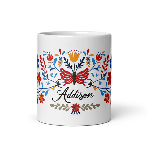 Addison Exclusive Name Art Piece Home Office Work Coffee Mug Mexican Spanish Pride Gift Cup One - Of - A - Kind Calligraphy White Glossy Mug | A4 - Mexicada