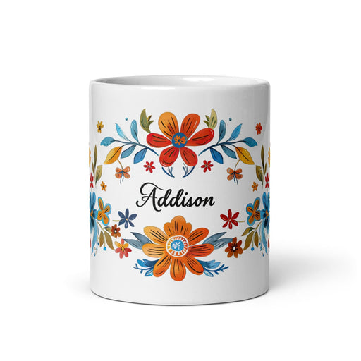 Addison Exclusive Name Art Piece Home Office Work Coffee Mug Mexican Spanish Pride Gift Cup One - Of - A - Kind Calligraphy White Glossy Mug | A5 - Mexicada