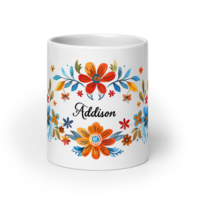 Addison Exclusive Name Art Piece Home Office Work Coffee Mug Mexican Spanish Pride Gift Cup One - Of - A - Kind Calligraphy White Glossy Mug | A5 - Mexicada