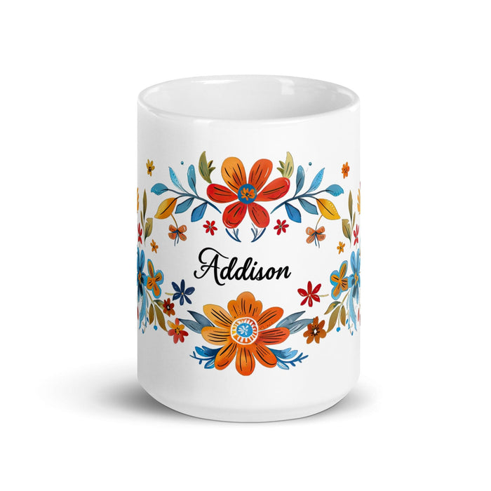 Addison Exclusive Name Art Piece Home Office Work Coffee Mug Mexican Spanish Pride Gift Cup One-Of-A-Kind Calligraphy White Glossy Mug | A5 Mexicada