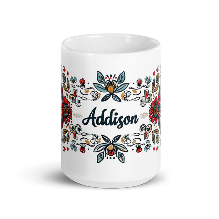 Addison Exclusive Name Art Piece Home Office Work Coffee Mug Mexican Spanish Pride Gift Cup One - Of - A - Kind Calligraphy White Glossy Mug | A6 - Mexicada