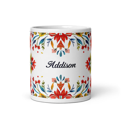 Addison Exclusive Name Art Piece Home Office Work Coffee Mug Mexican Spanish Pride Gift Cup One - Of - A - Kind Calligraphy White Glossy Mug | A7 - Mexicada