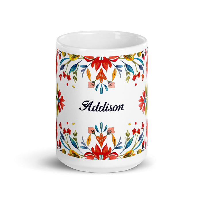 Addison Exclusive Name Art Piece Home Office Work Coffee Mug Mexican Spanish Pride Gift Cup One - Of - A - Kind Calligraphy White Glossy Mug | A7 - Mexicada