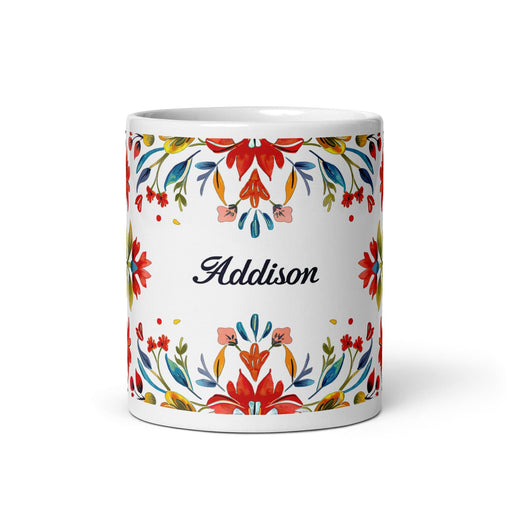 Addison Exclusive Name Art Piece Home Office Work Coffee Mug Mexican Spanish Pride Gift Cup One-Of-A-Kind Calligraphy White Glossy Mug | A7 Mexicada